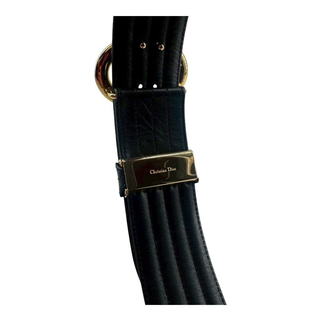 Dior Belt, gold hardware, men's, leather, black