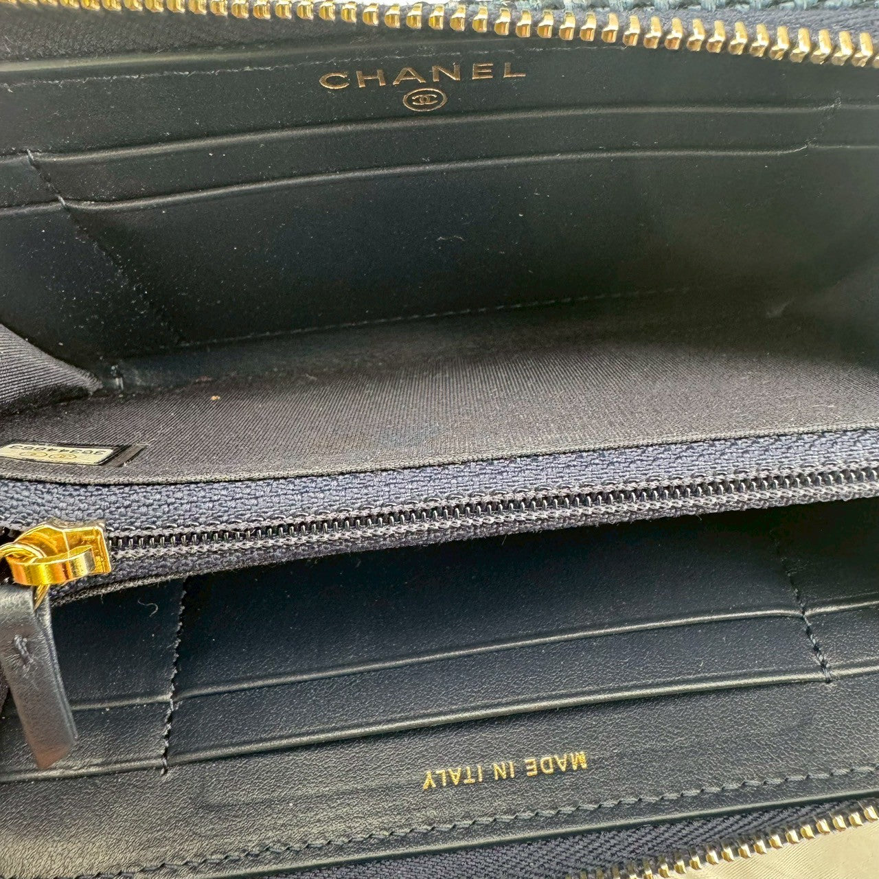 CHANEL Wallet Mini Round Zipper Denim Deauville