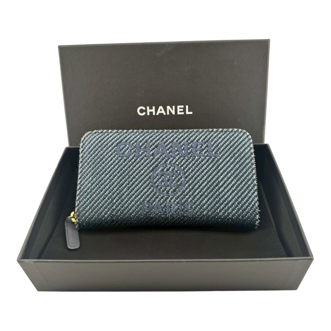 CHANEL Wallet Mini Round Zipper Denim Deauville