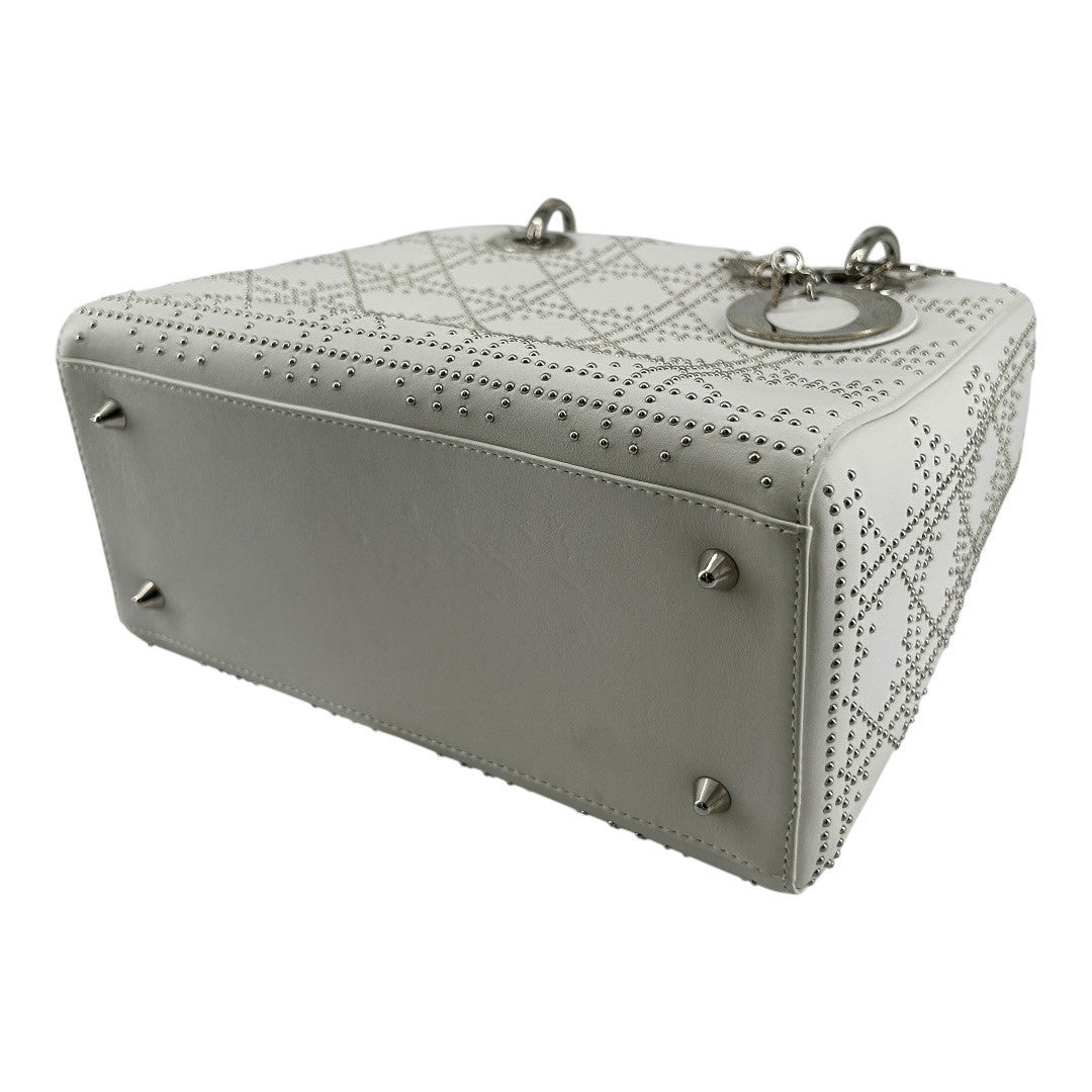 Dior Cannage Stud Handbag, Medium, White