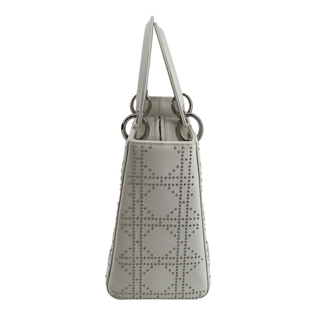 Dior Cannage Stud Handbag, Medium, White